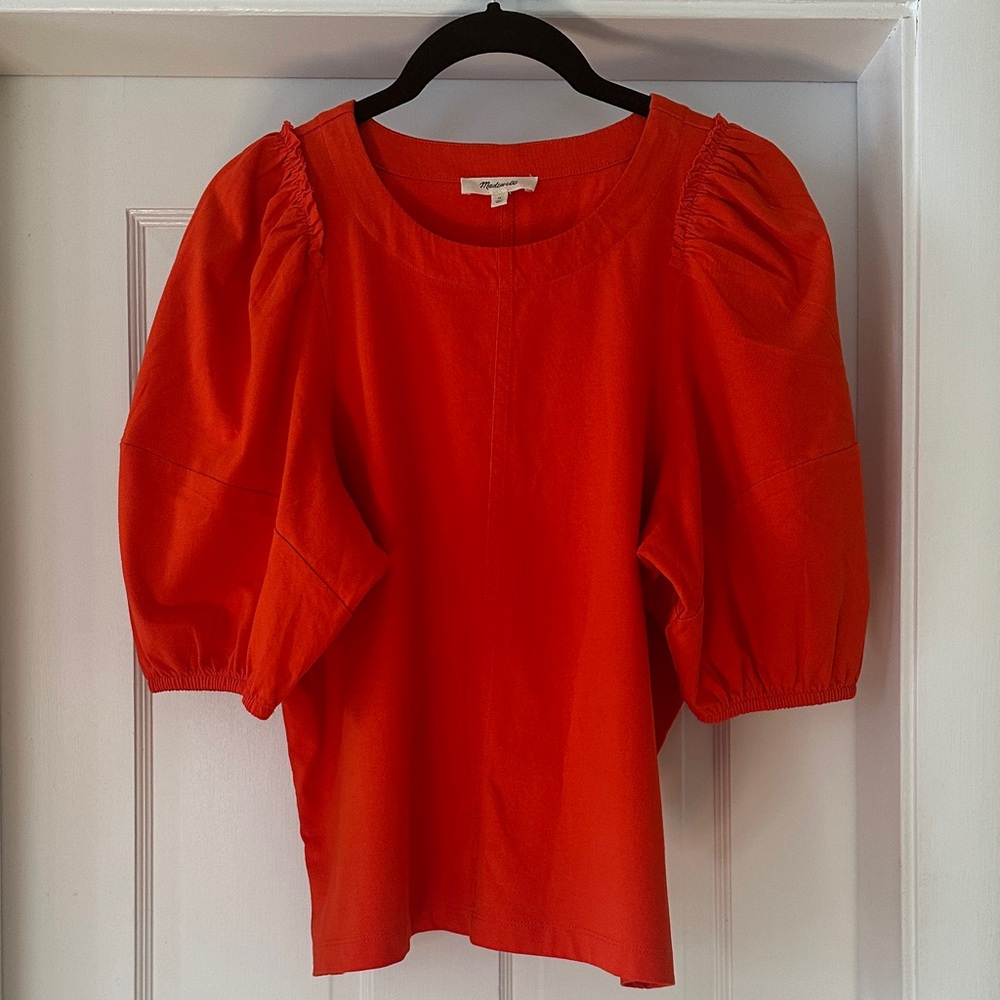 Madewell Bright Orange Puff Sleeve Blouse